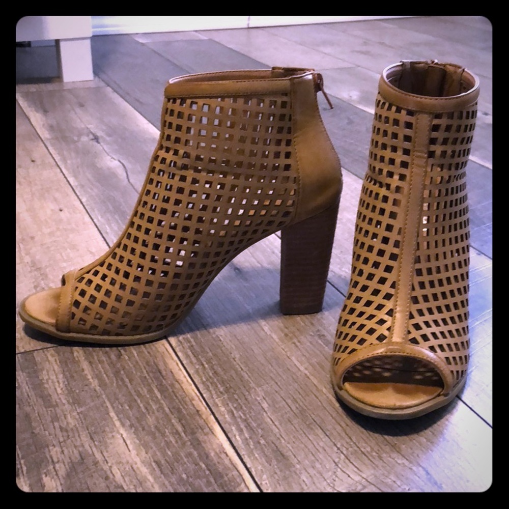 Shoes, high heeled, open toe booties